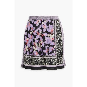 Wrap-effect floral-print crepe and jacquard-knit mini skirt