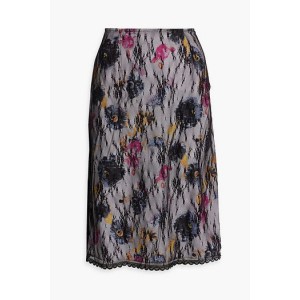 Layered floral-print crepe de chine and lace skirt