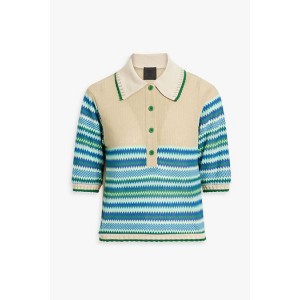 Crochet-knit cotton-blend polo shirt