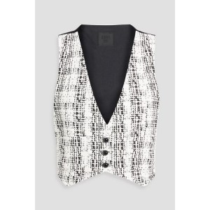 Cropped satin-paneled tweed vest