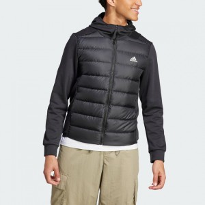 mens essentials hybrid down hooded jacket