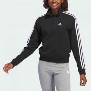 womens essentials 3-stripes quarter-zip sweatshirt