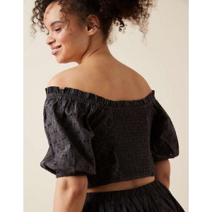 AE Off-The-Shoulder Puff-Sleeve Eyelet Top