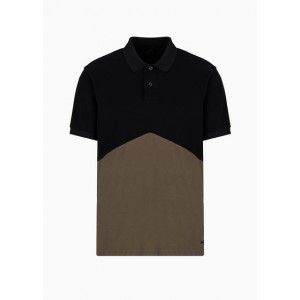 Regular fit cotton pique color block polo shirt