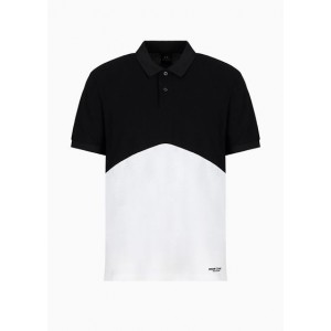 Regular fit cotton pique color block polo shirt