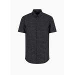 Slim fit stretch cotton poplin button up all over logo shirt