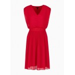 Empire style pleated v-neck belted dress