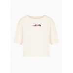 Cropped fit stretch jersey cotton logo print t-shirt