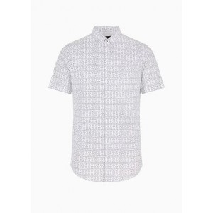 Slim fit stretch cotton poplin button up all over logo shirt