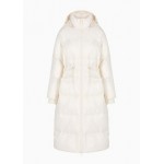 Lightweight shiny nylon hooded puffer coat