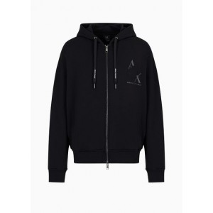 Armani Sustainability Values zip up hooded logo sweatshirt