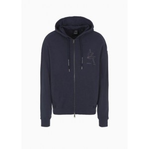 Armani Sustainability Values zip up hooded logo sweatshirt