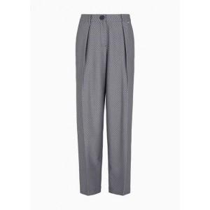 Check jacquard fabric relaxed pleated pants