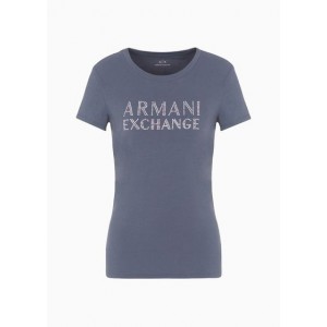 Armani Sustainability Values slim fit stretch jersey cotton beaded logo lettering t-shirt