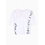 Armani Sustainability Values cropped fit jersey cotton logo patchwork t-shirt