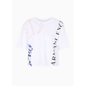 Armani Sustainability Values cropped fit jersey cotton logo patchwork t-shirt