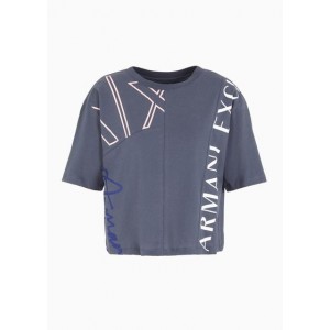 Armani Sustainability Values cropped fit jersey cotton logo patchwork t-shirt