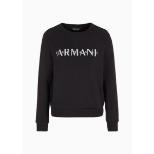 Armani Sustainability Values organic french terry cotton beaded logo crew neck sweatshirt