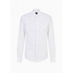 Slim fit stretch cotton poplin all over logo button up shirt
