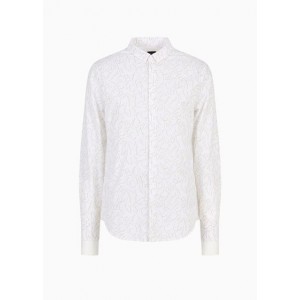 Slim fit stretch cotton poplin all over logo button up shirt