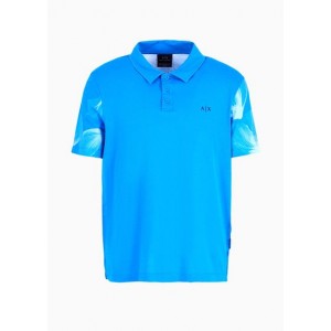 Regular fit cotton polo shirt with short patterned sleeves