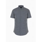 Slim-fit shirt with short sleeves in patterned cotton