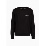 Crew-neck sweater in wool blend with logo on the chest