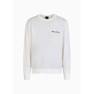 Crew-neck sweater in wool blend with logo on the chest