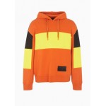 Armani Sustainability Values hooded color block logo tag sweatshirt