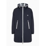 Caban coat in stretch fabric with logo tape