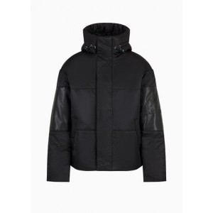 Armani Sustainability Values recycled nlyon zip up high neck puffer jacket