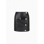 Leather miniskirt with diagonal buttoning