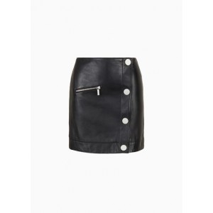 Leather miniskirt with diagonal buttoning