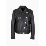 Leather jacket diagonal buttoning