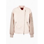 Faux leather contrasting sleeves bomber jacket