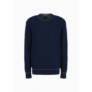 Crew-neck sweater in cotton and linen