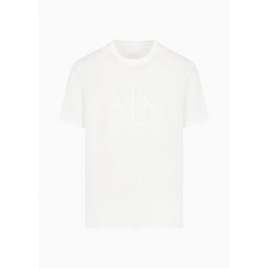 Regular fit T-shirt in mercerized cotton with flocked logo
