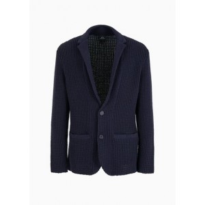Single-breasted jacket in cotton blend knit