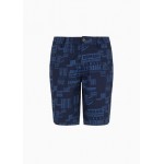 Shorts in camouflage patterned cotton gabardine