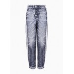Linen and cotton trousers with denim print