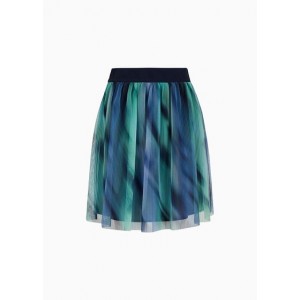 Wave print voile pleated skirt