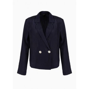 Double-breasted jacket in wrinkle satin fabric