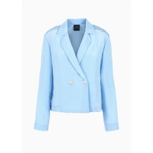 Double-breasted jacket in wrinkle satin fabric