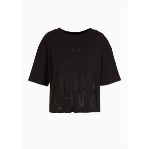 Cropped t-shirt in slub cotton blend
