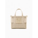 Small straw tote bag with maxi logo
