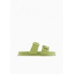 Flat sandals in eco-nappa with elastic bands