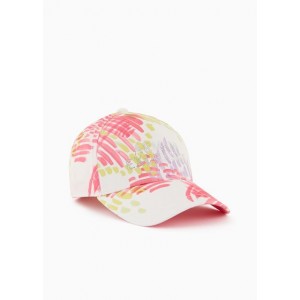 Hat with visor in floral patterned fabric