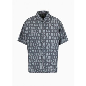 Short-sleeved cotton shirt with logo pattern