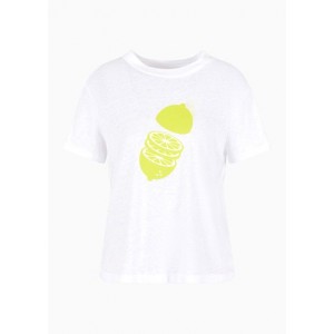 Regular fit linen blend T-shirt with front print