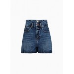 High-waisted shorts in used-effect denim